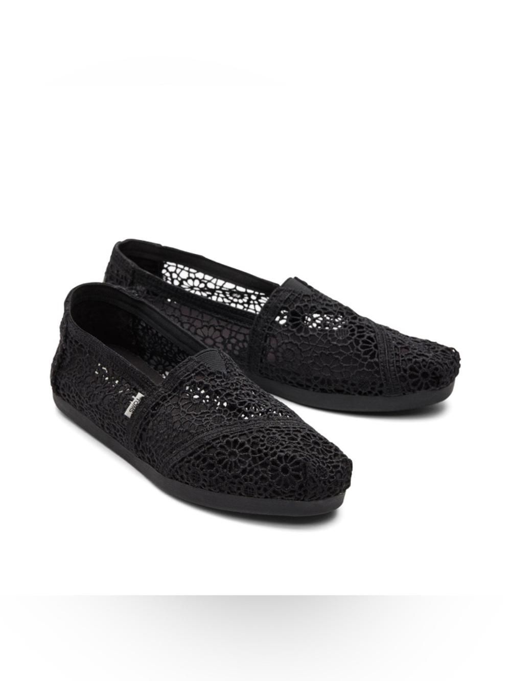 TOMS Black Crochet Slip-On Flats
